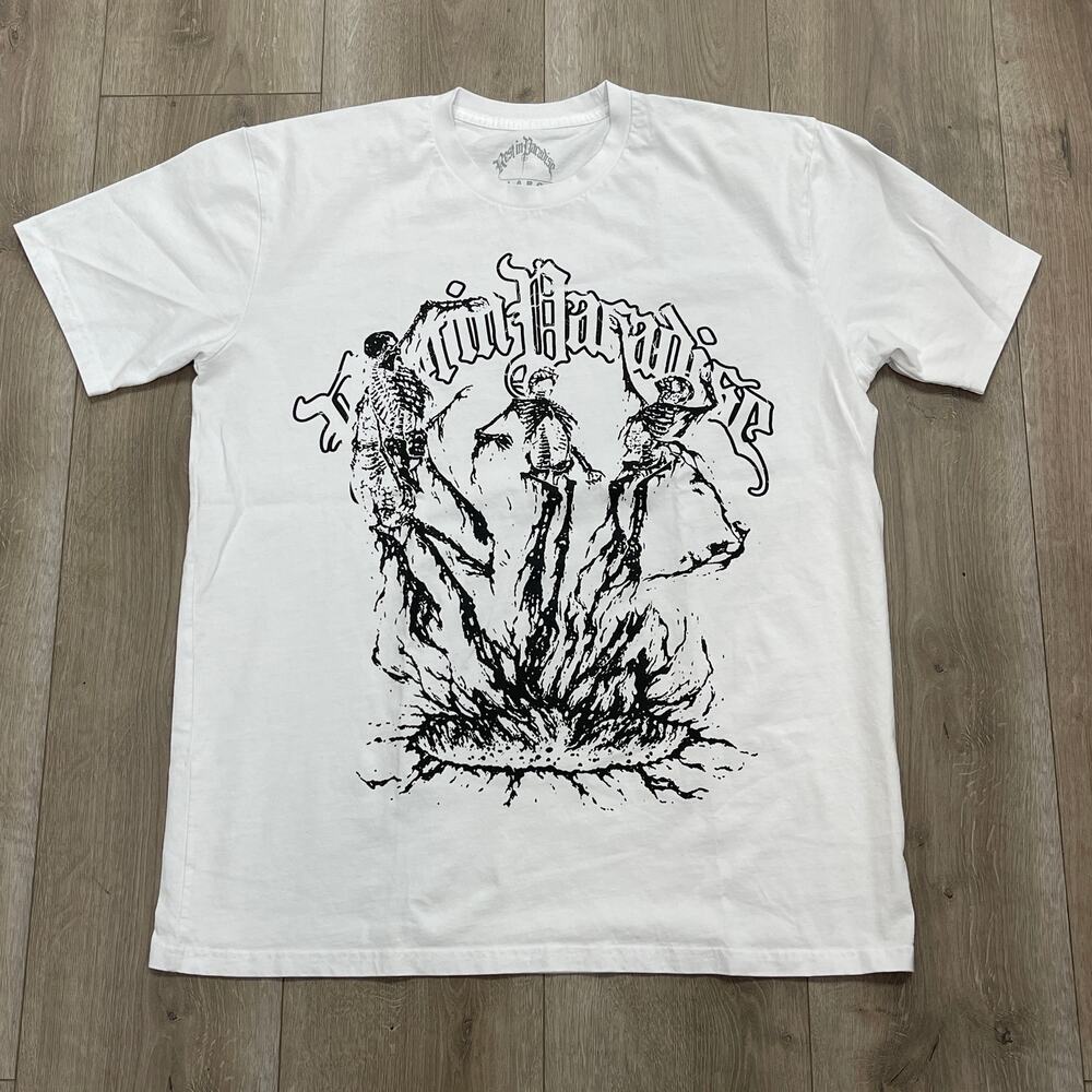 Rest In Paradise Triple Skeletons Tee T Shirt White Size XL B4